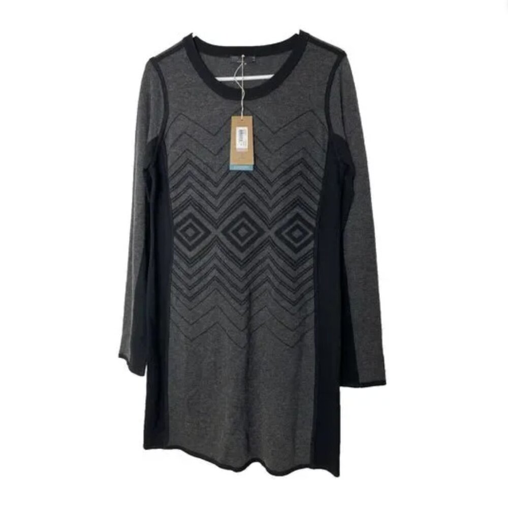 Prana Size L Delia Sweater Dress Black Gray Long Sleeve Knee Length Wool New NWT